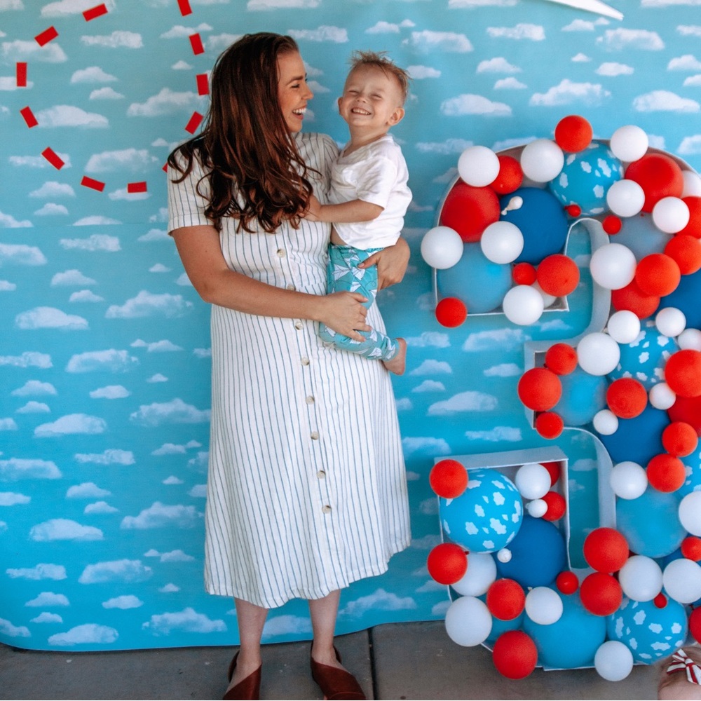 Blue & white striped midi dress